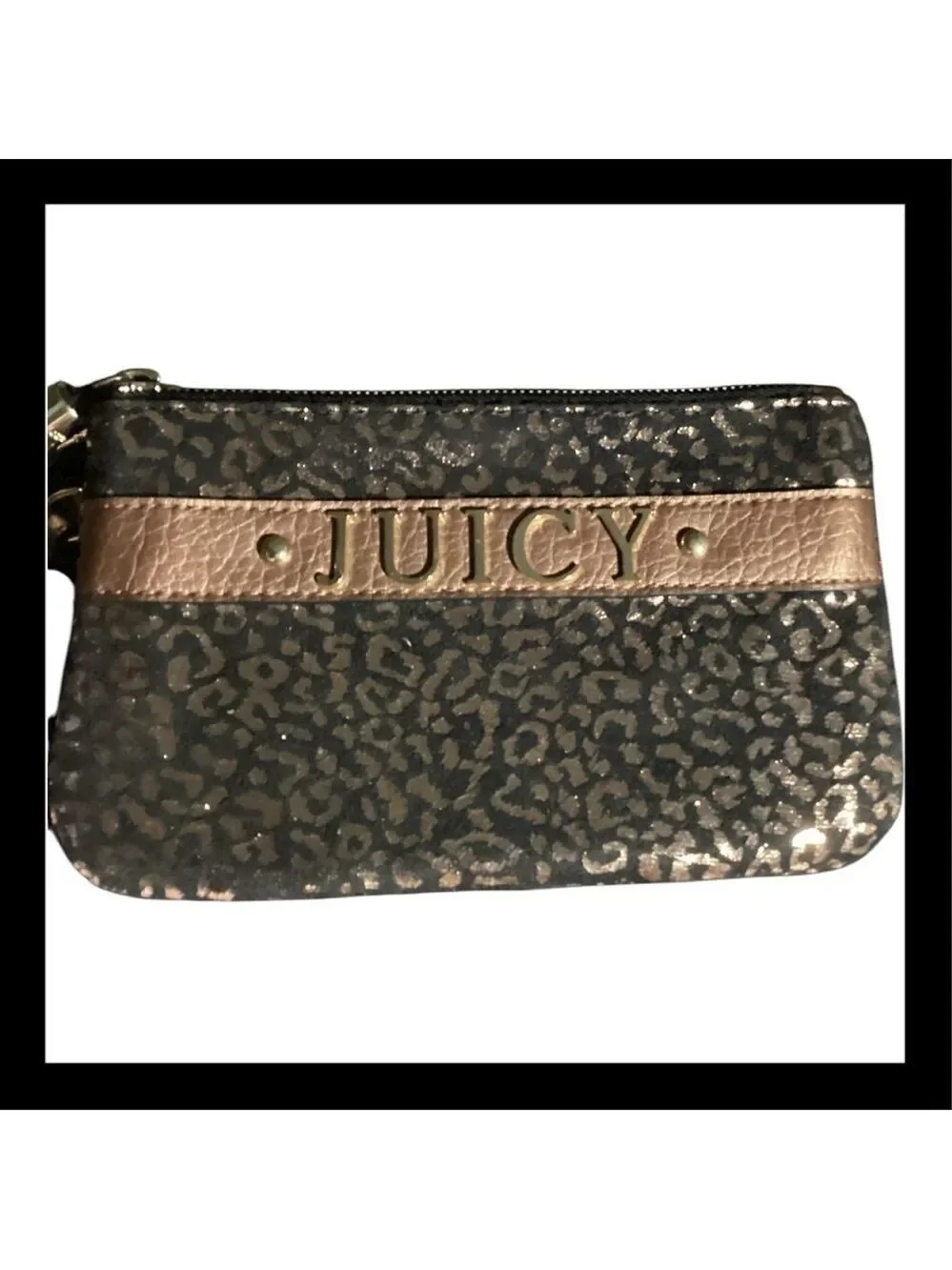 Juicy Couture Leopard Logo Wristlet Small Handbag in Black & Copper